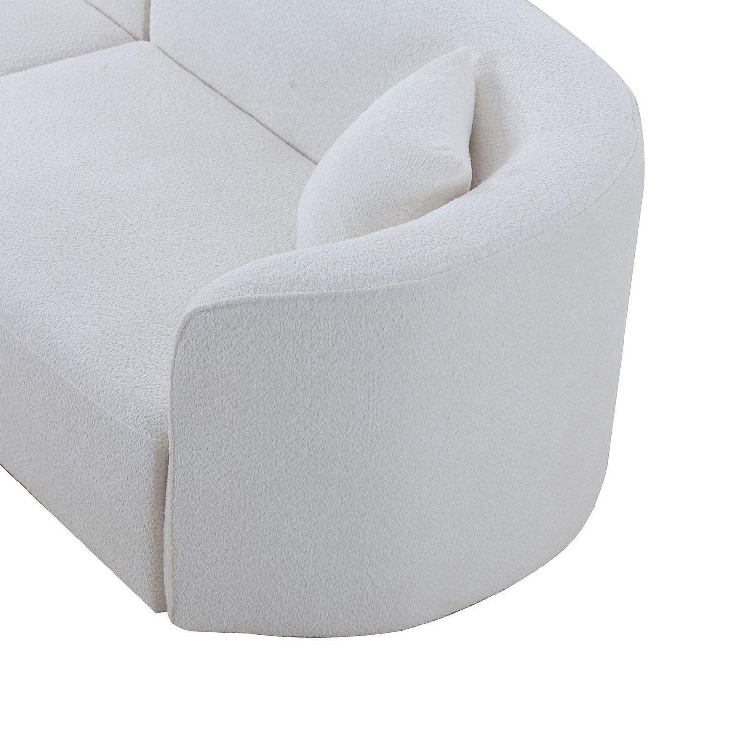 Luxury Modern Style Curved Sofa with Chaise 2-Piece Set, Boucle Couch, White FredCo
