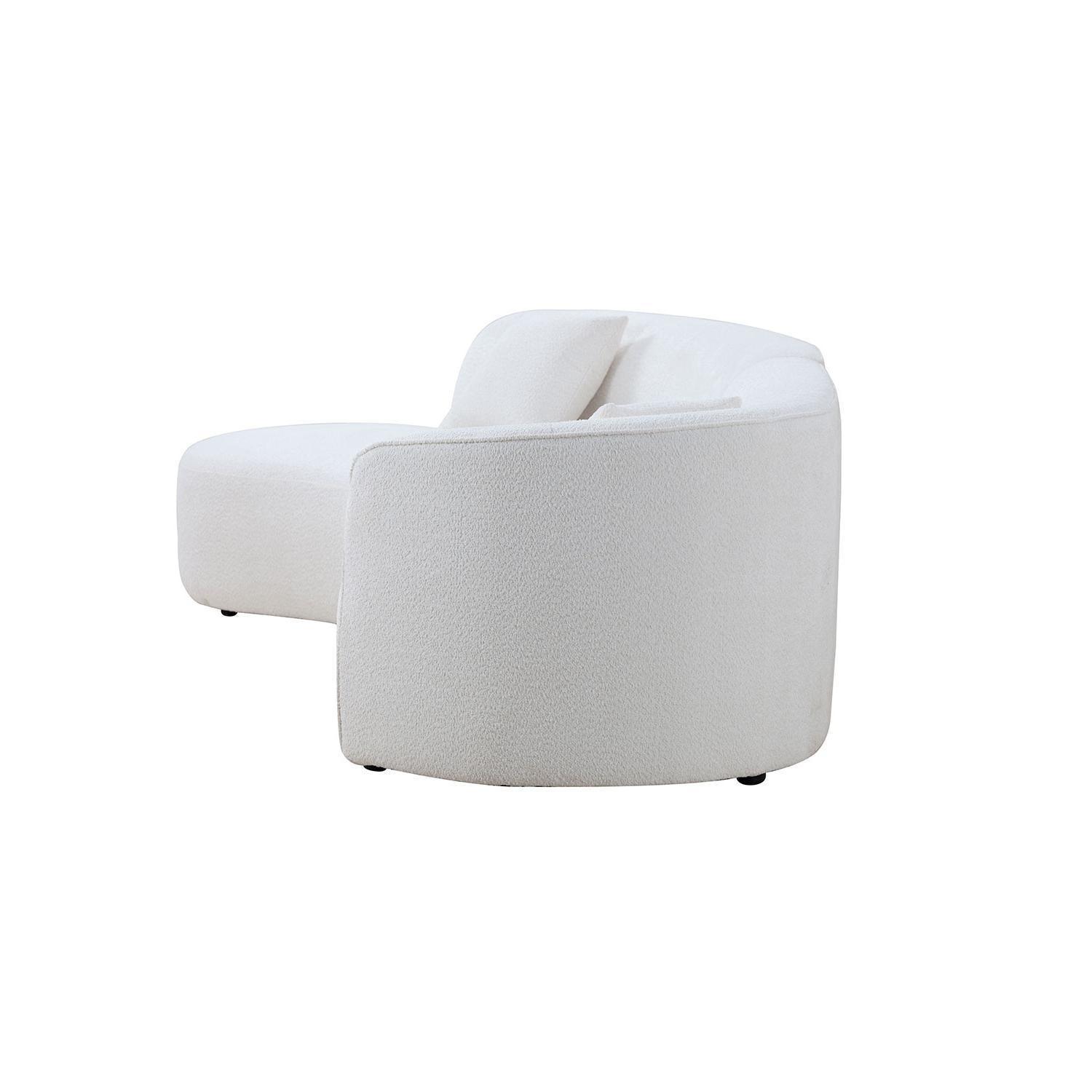 Luxury Modern Style Curved Sofa with Chaise 2-Piece Set, Boucle Couch, White FredCo