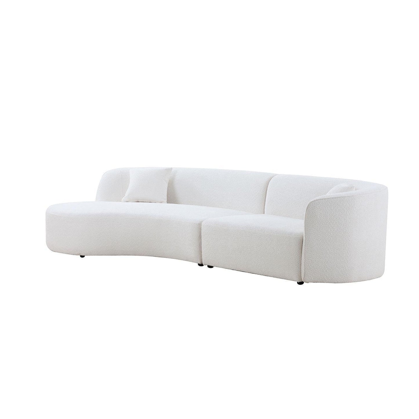 Luxury Modern Style Curved Sofa with Chaise 2-Piece Set, Boucle Couch, White FredCo