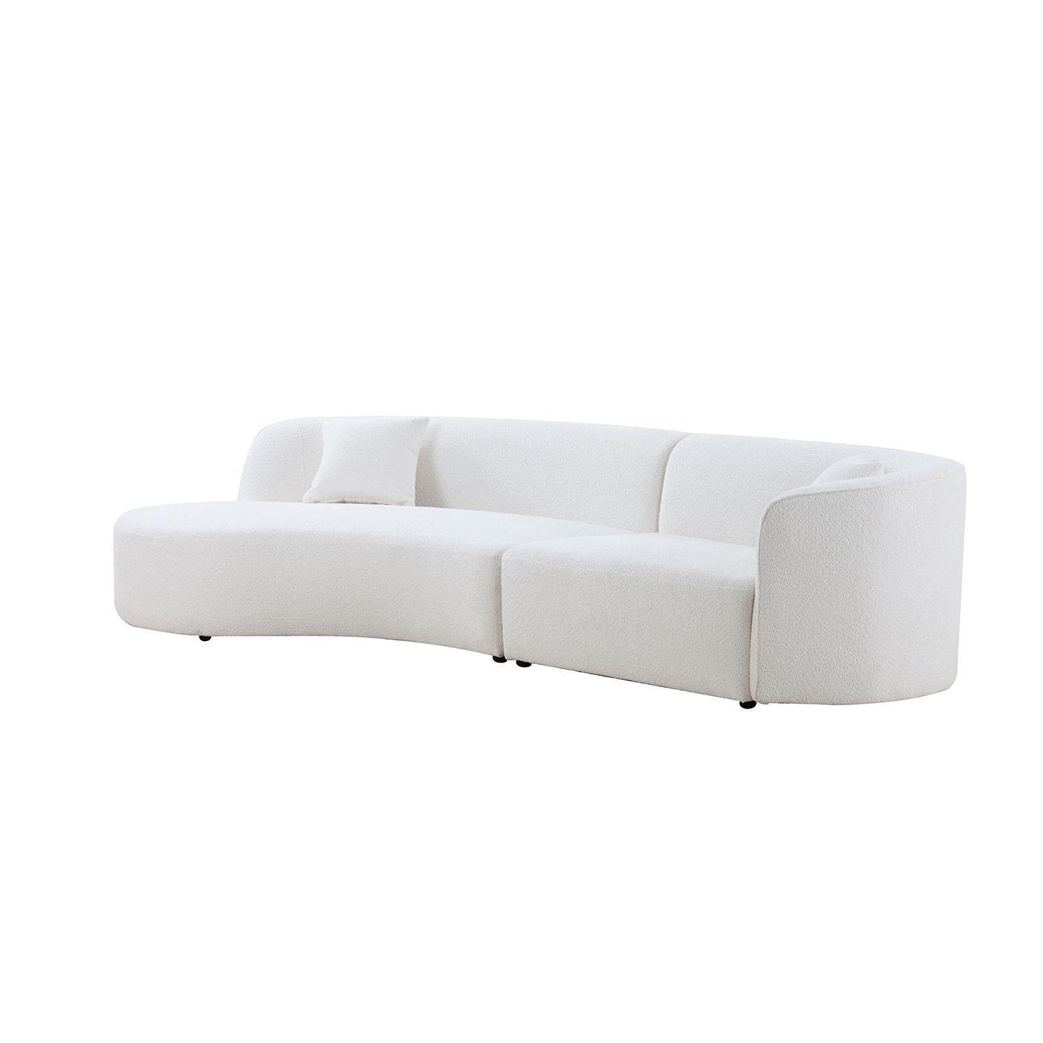 Luxury Modern Style Curved Sofa with Chaise 2-Piece Set, Boucle Couch, White FredCo