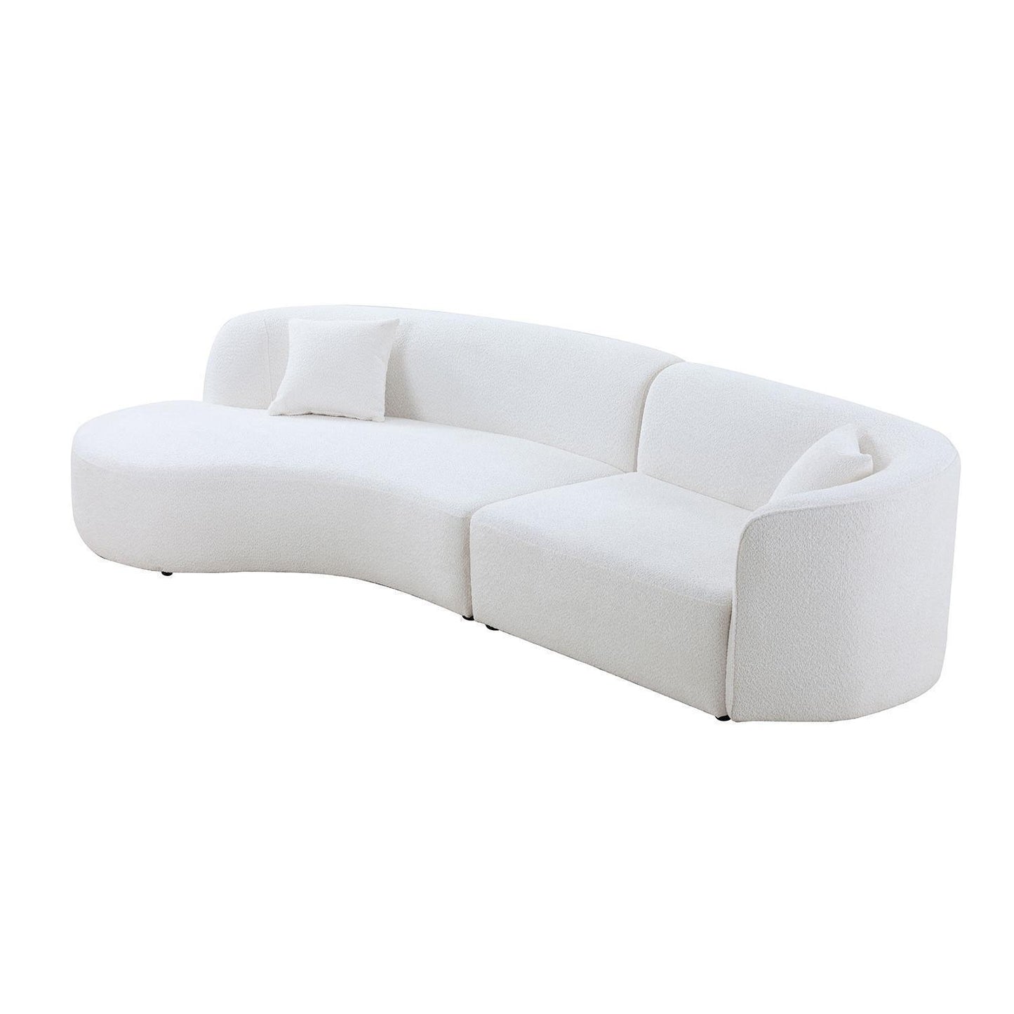 Luxury Modern Style Curved Sofa with Chaise 2-Piece Set, Boucle Couch, White FredCo