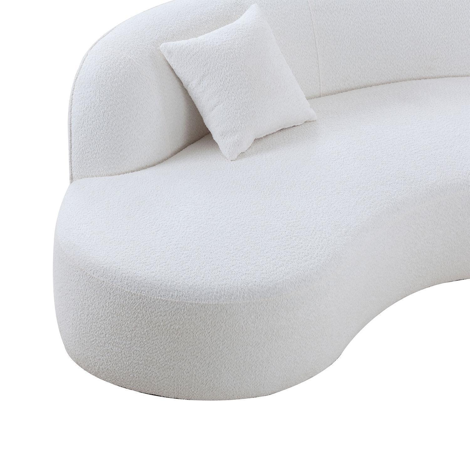 Luxury Modern Style Curved Sofa with Chaise 2-Piece Set, Boucle Couch, White FredCo