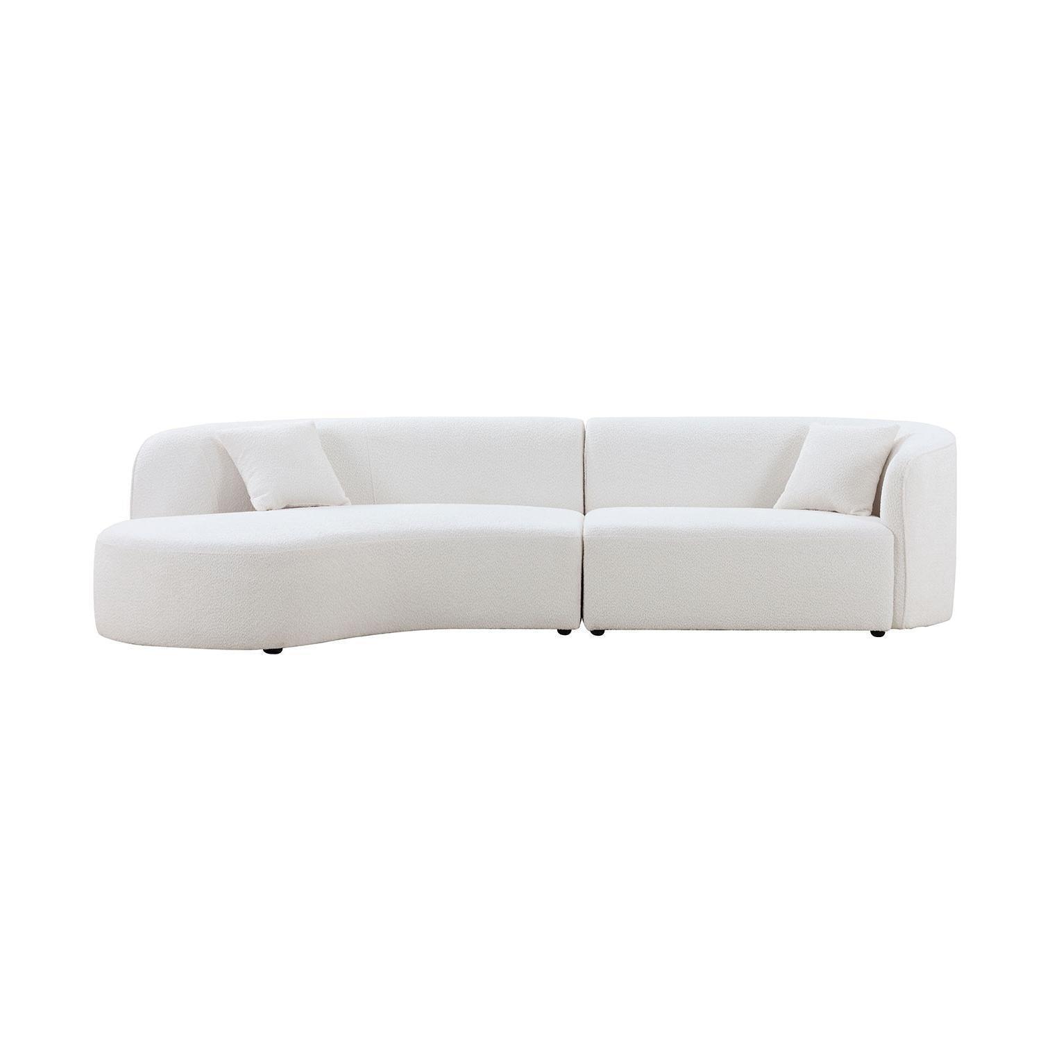 Luxury Modern Style Curved Sofa with Chaise 2-Piece Set, Boucle Couch, White FredCo