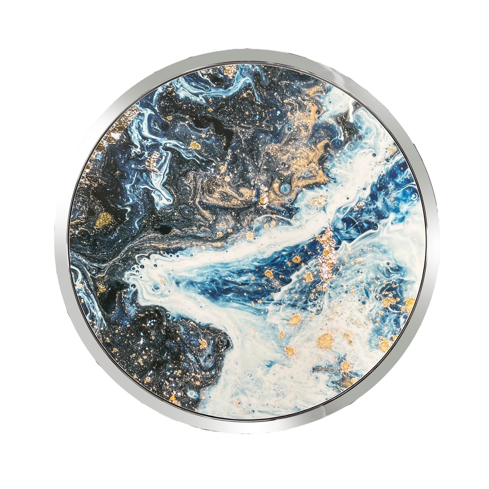 Lyda Blue Marble Print & Chrome Finish End Table FredCo