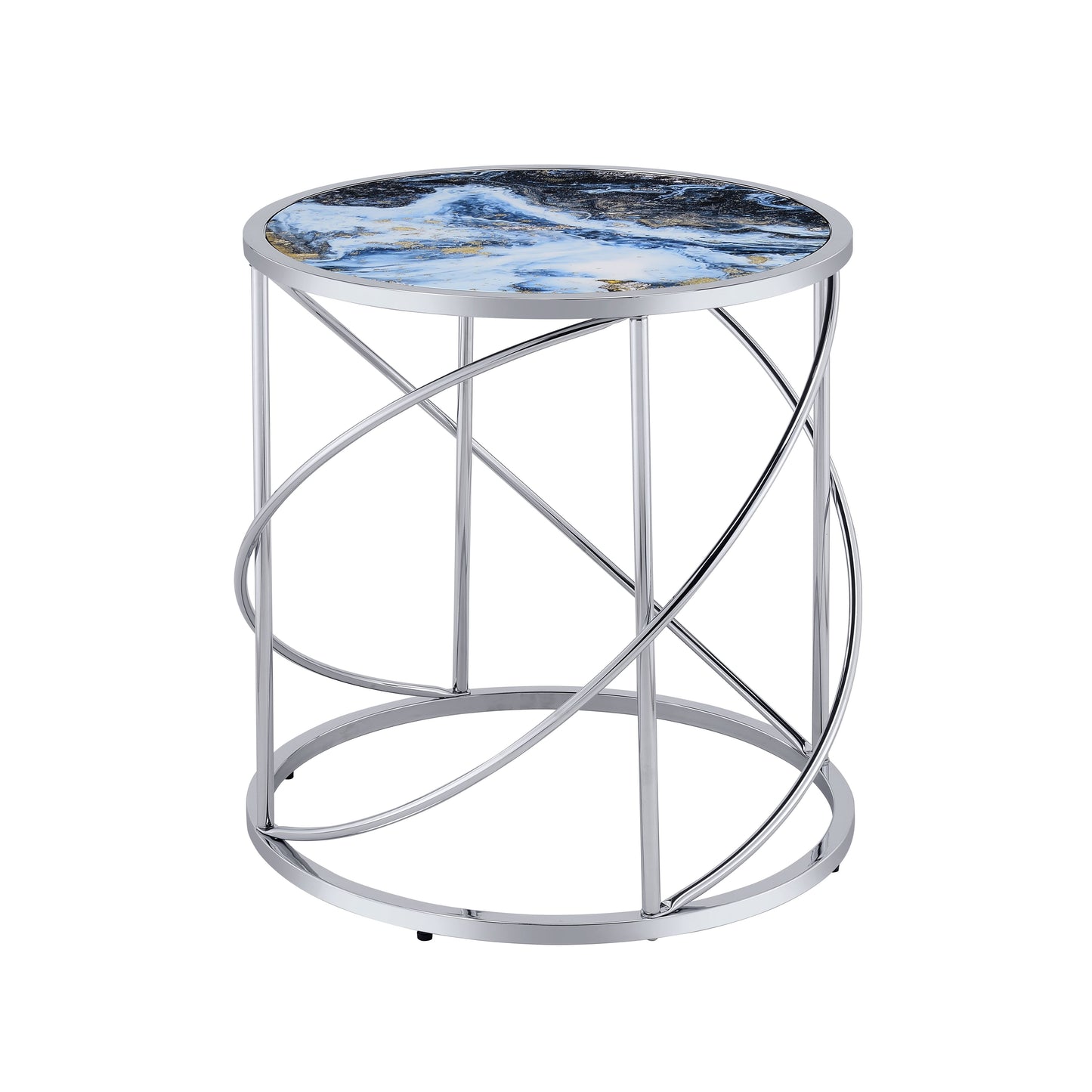 Lyda Blue Marble Print & Chrome Finish End Table FredCo