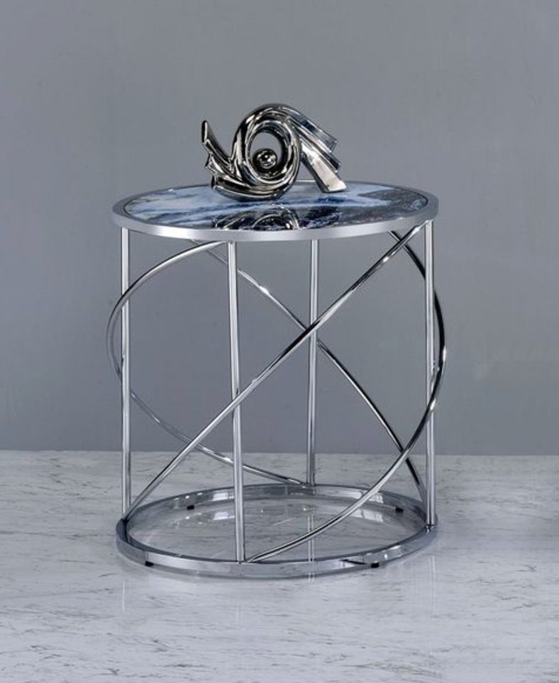 Lyda Blue Marble Print & Chrome Finish End Table FredCo