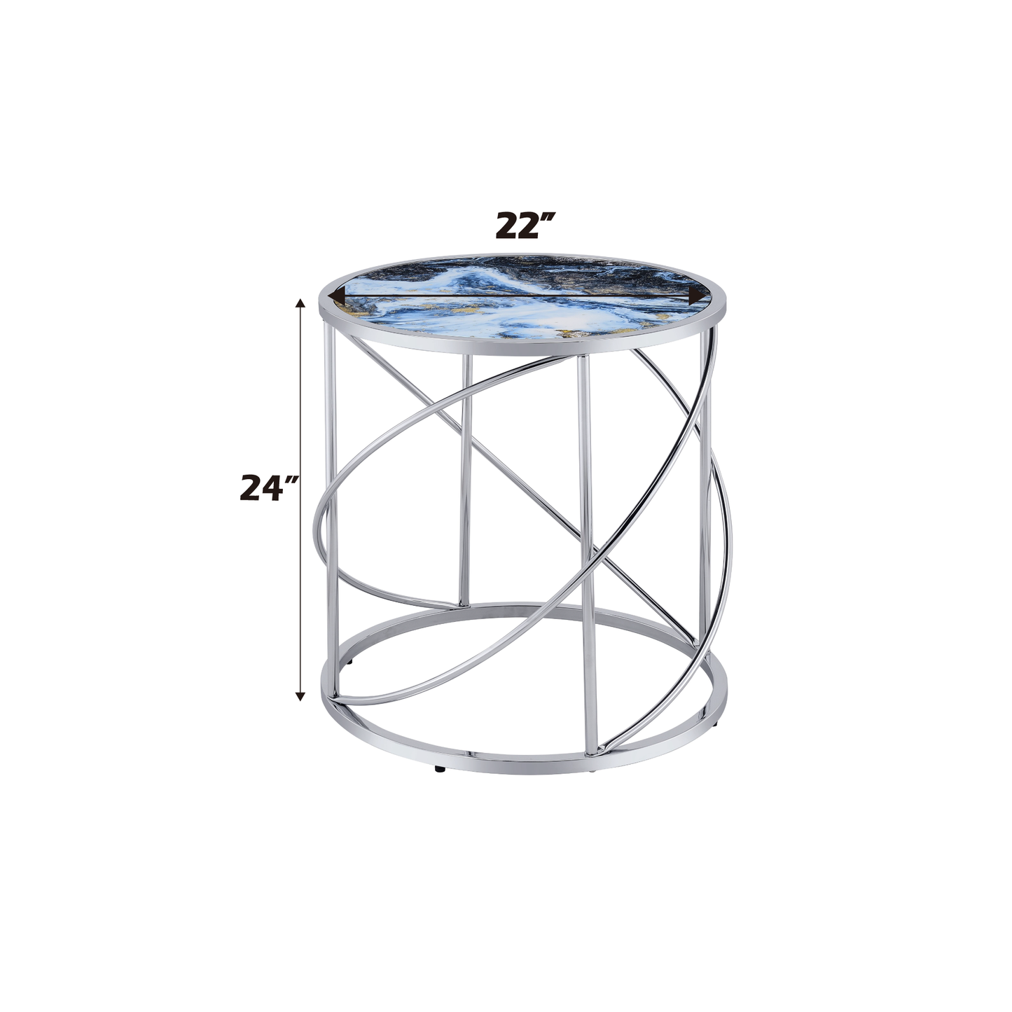 Lyda Blue Marble Print & Chrome Finish End Table FredCo