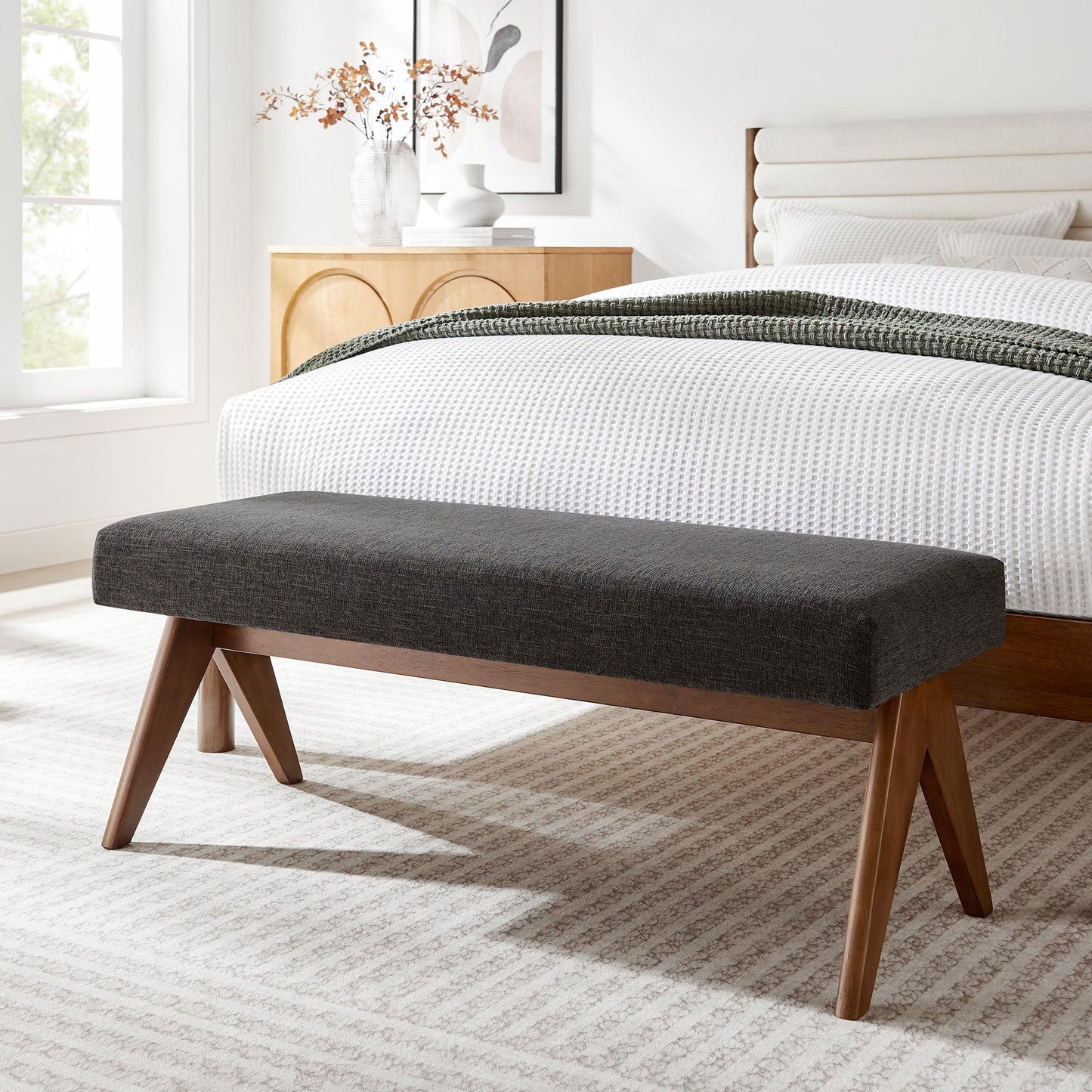 Lyra 47" Fabric Upholstered Bench by Modway FredCo