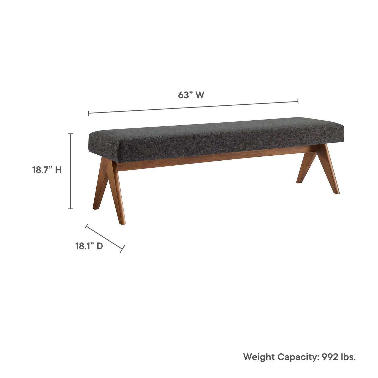 Lyra 63" Fabric Upholstered Bench by Modway FredCo