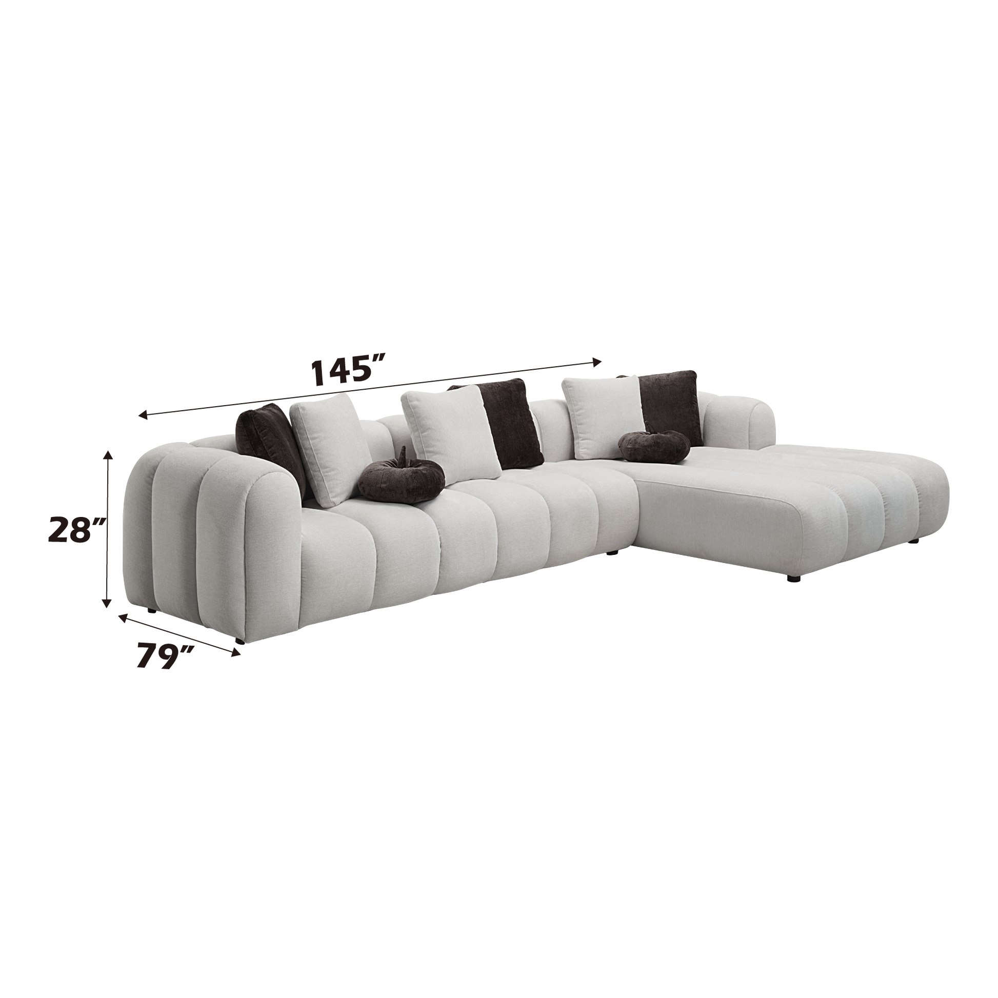 Manilla Ivory White Linen Sectional Sofa w/8 Pillows FredCo