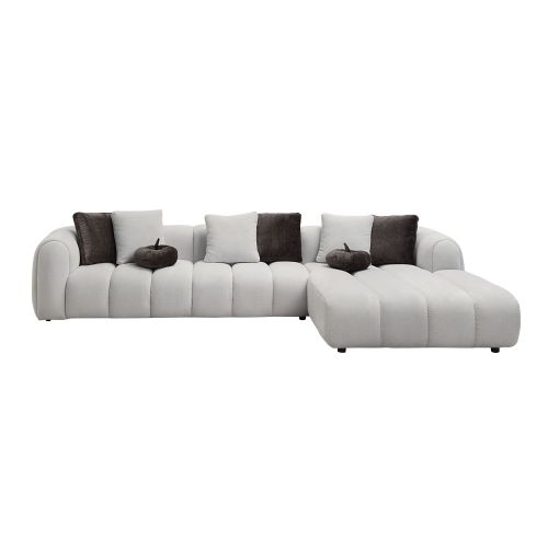 Manilla Ivory White Linen Sectional Sofa w/8 Pillows FredCo