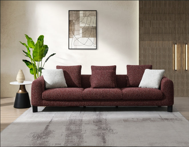 Mardi Maroon Tweed Sofa w/3 Pillows FredCo