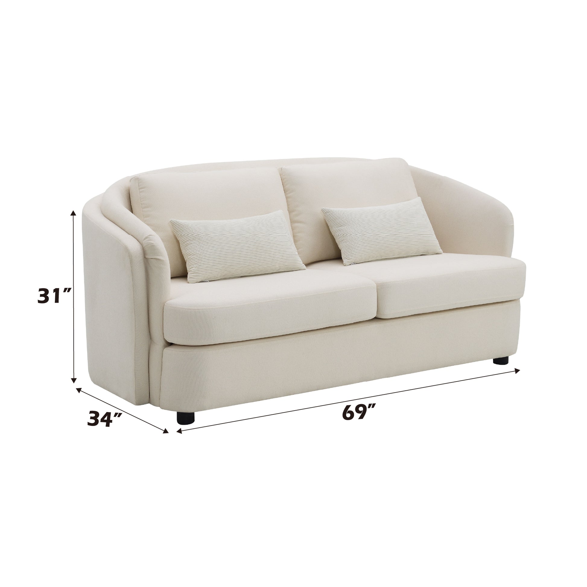 Mariko Beige Linen Loveseat with 2 Toss Pillows FredCo