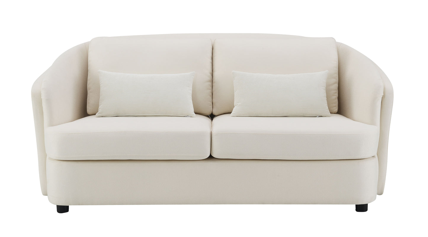 Mariko Beige Linen Loveseat with 2 Toss Pillows FredCo