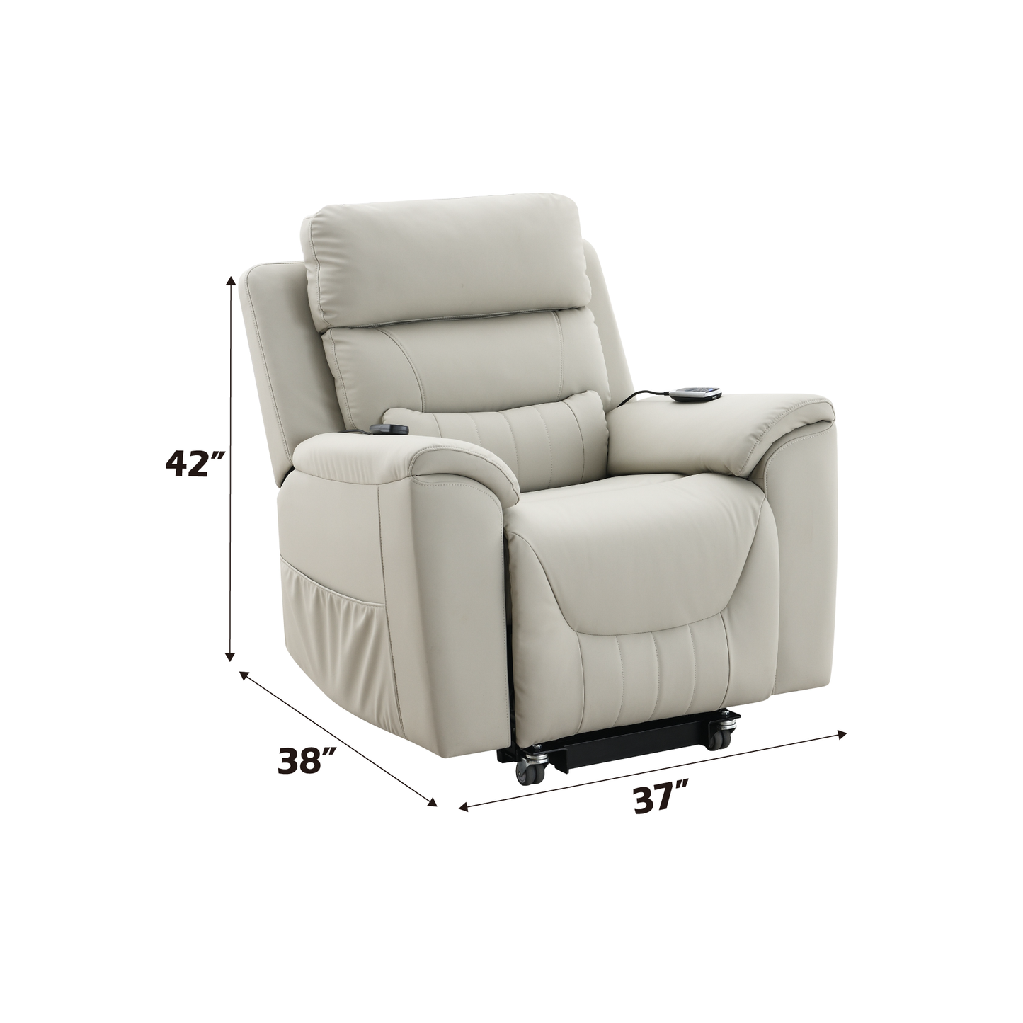 Marsha Light Gray Silicone Synthetic Leather Power Motion Recliner with Lift, Heating & Massage Chair FredCo