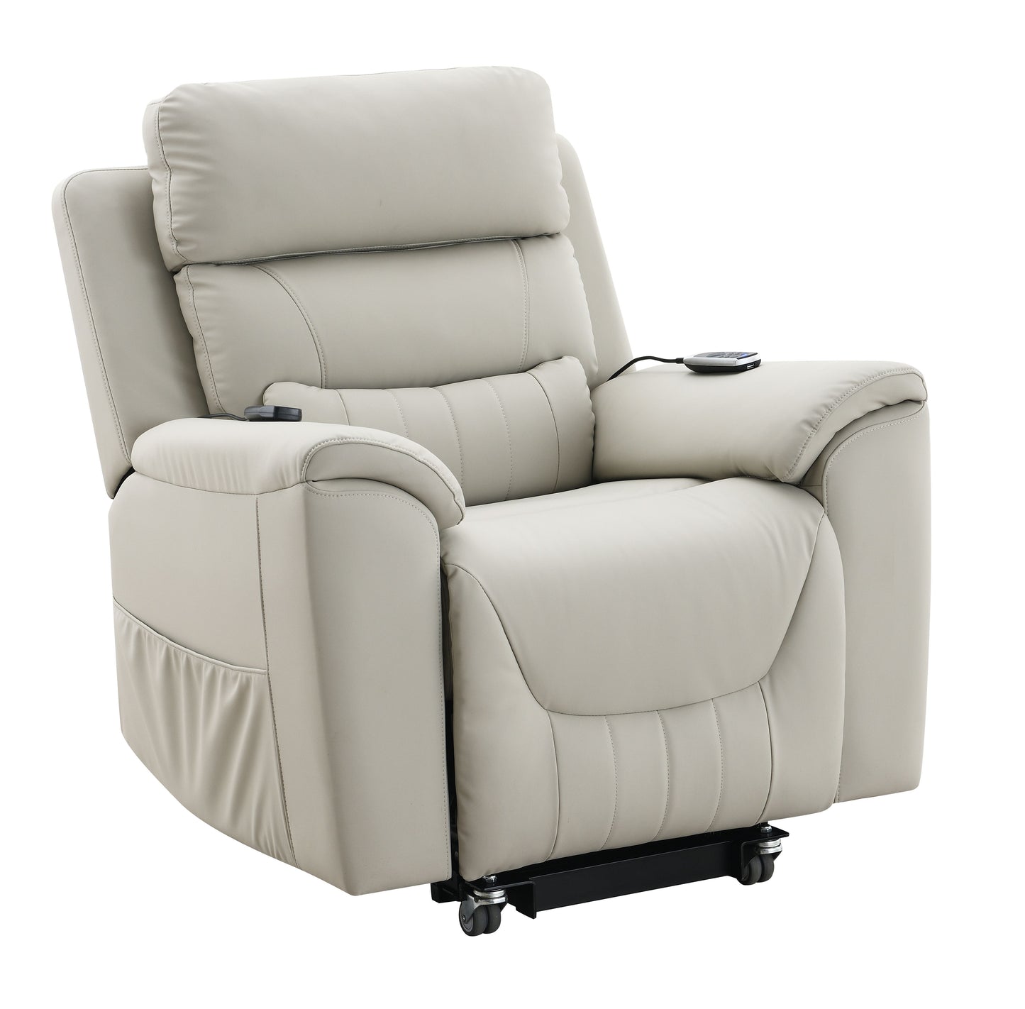 Marsha Light Gray Silicone Synthetic Leather Power Motion Recliner with Lift, Heating & Massage Chair FredCo