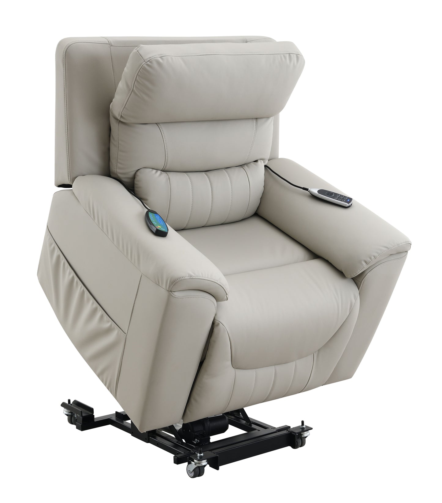 Marsha Light Gray Silicone Synthetic Leather Power Motion Recliner with Lift, Heating & Massage Chair FredCo