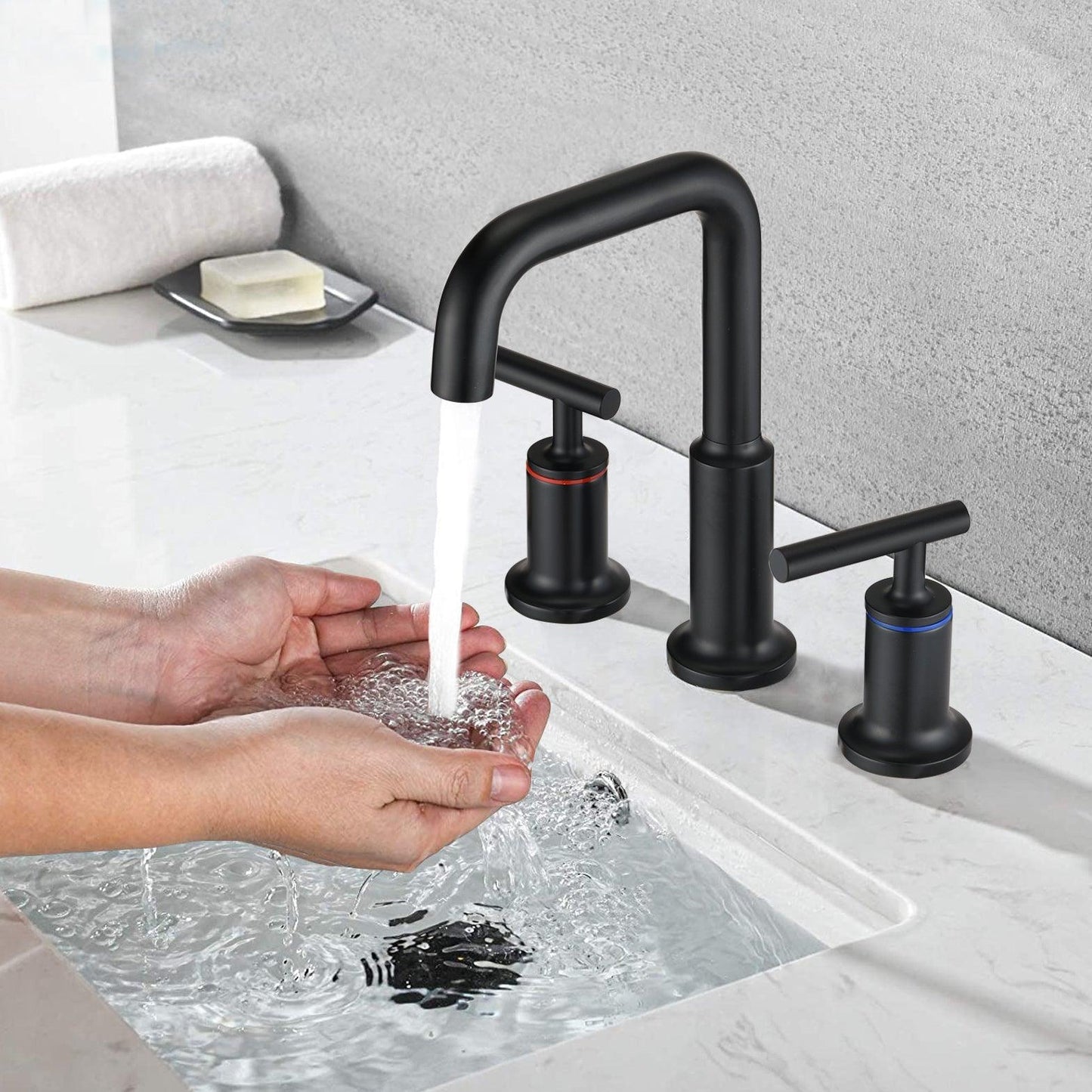 Matte Black Widespread Bathroom Faucet 3 Holes 2 Handles Vanity Sink Faucet FredCo