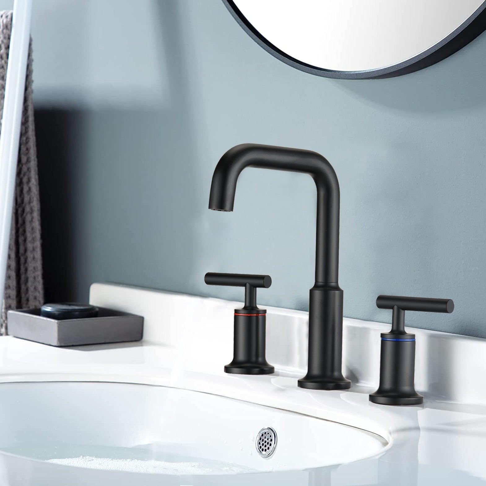 Matte Black Widespread Bathroom Faucet 3 Holes 2 Handles Vanity Sink Faucet FredCo