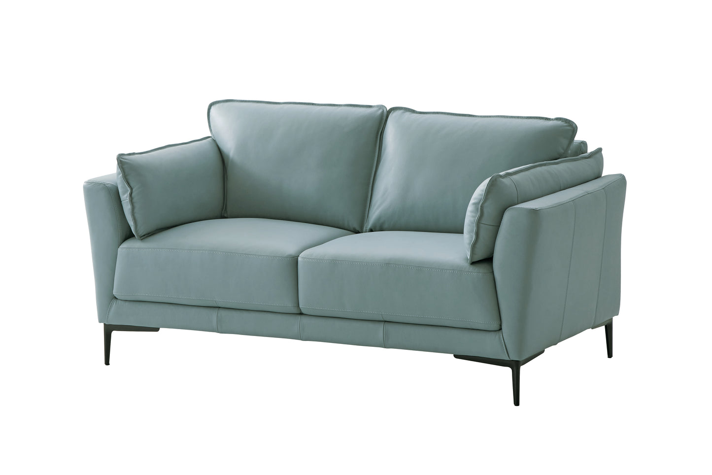 Mesut Sage Green Top Grain Leather & Black Finish Loveseat FredCo
