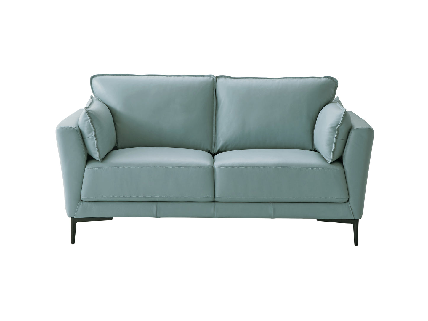 Mesut Sage Green Top Grain Leather & Black Finish Loveseat FredCo