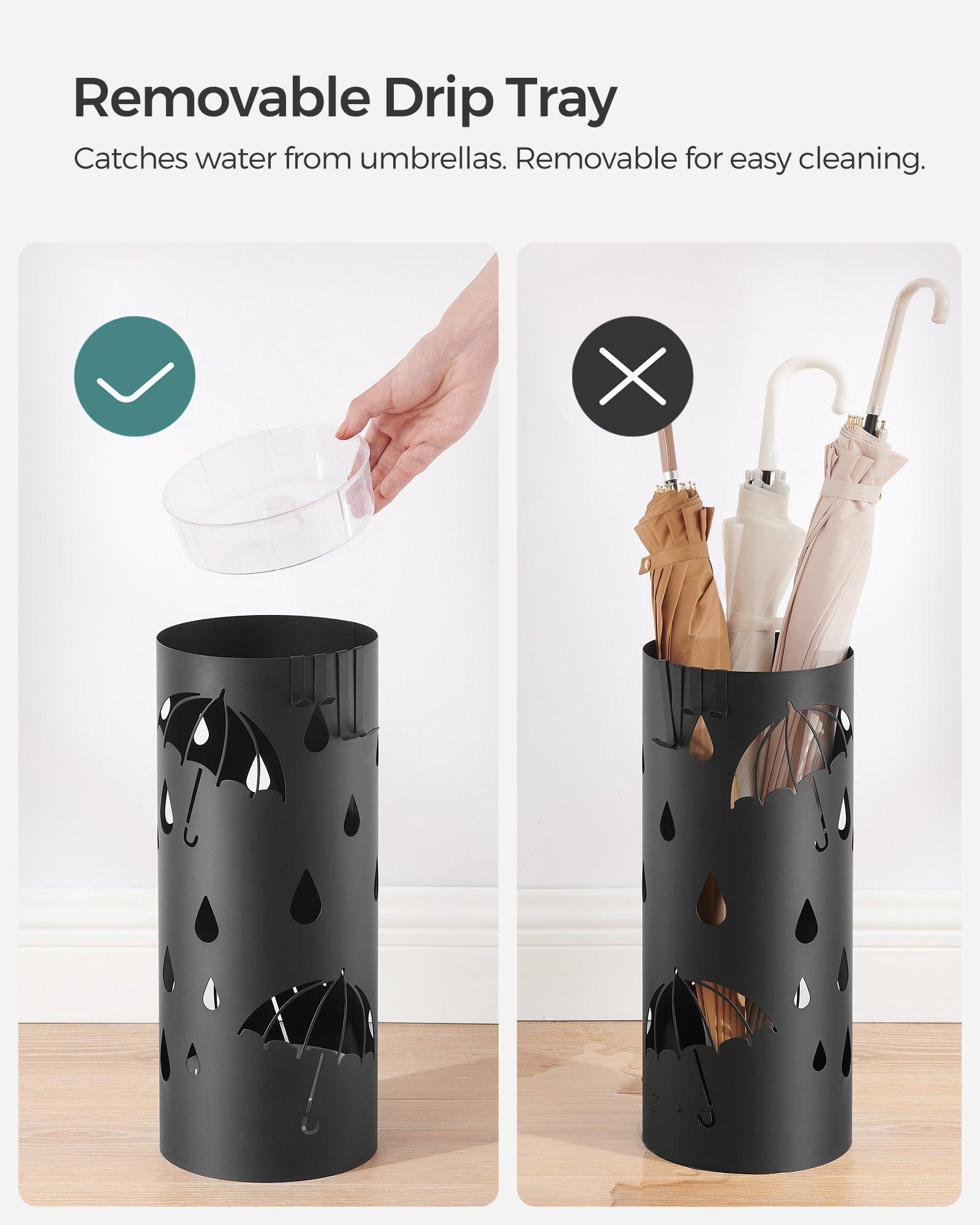 Metal Umbrella Stand with Water Tray and 4 Hooks FredCo