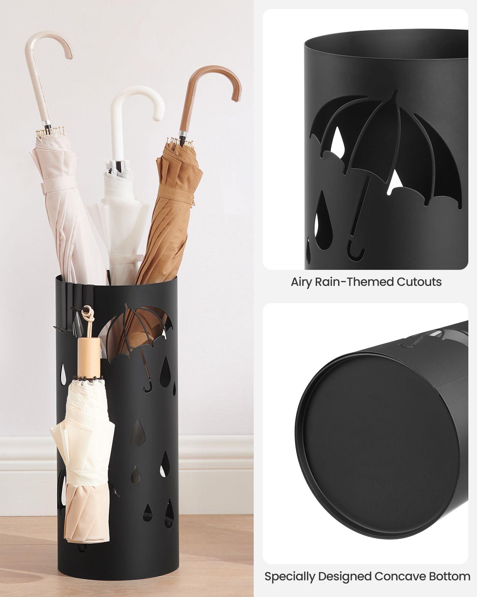 Metal Umbrella Stand with Water Tray and 4 Hooks FredCo