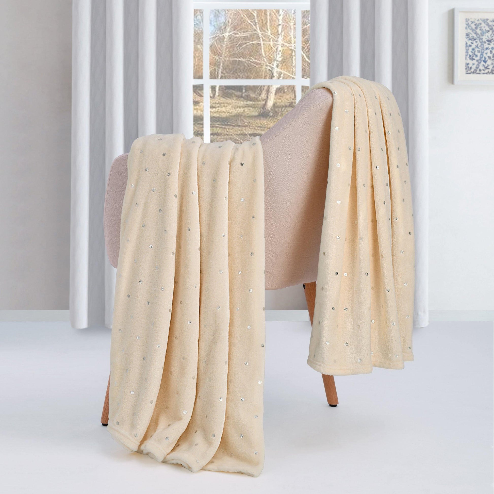 Metallic Polka Dot Print Fleece Throw Blanket FredCo