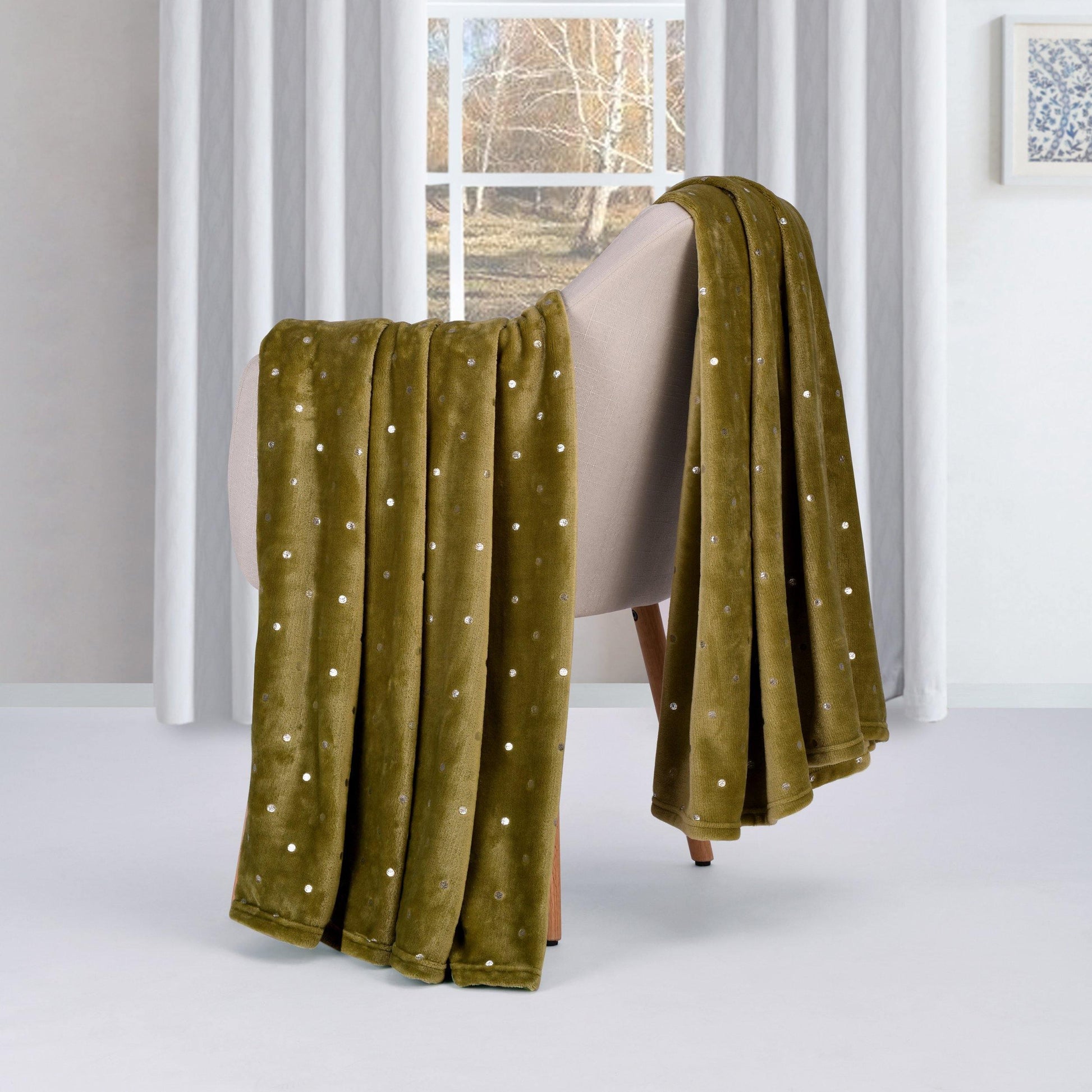 Metallic Polka Dot Print Fleece Throw Blanket FredCo