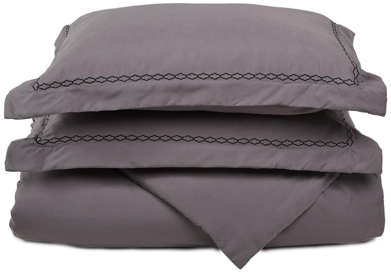 Microfiber Wrinkle-Resistant 6-line Embroidered Duvet Cover Pillow Sham Set FredCo