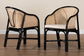 Miranda Modern Bohemian Two-Tone Black and Natural Brown Rattan 2-Piece Dining Chair Set FredCo