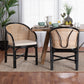 Miranda Modern Bohemian Two-Tone Black and Natural Brown Rattan 2-Piece Dining Chair Set FredCo