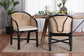 Miranda Modern Bohemian Two-Tone Black and Natural Brown Rattan 2-Piece Dining Chair Set FredCo