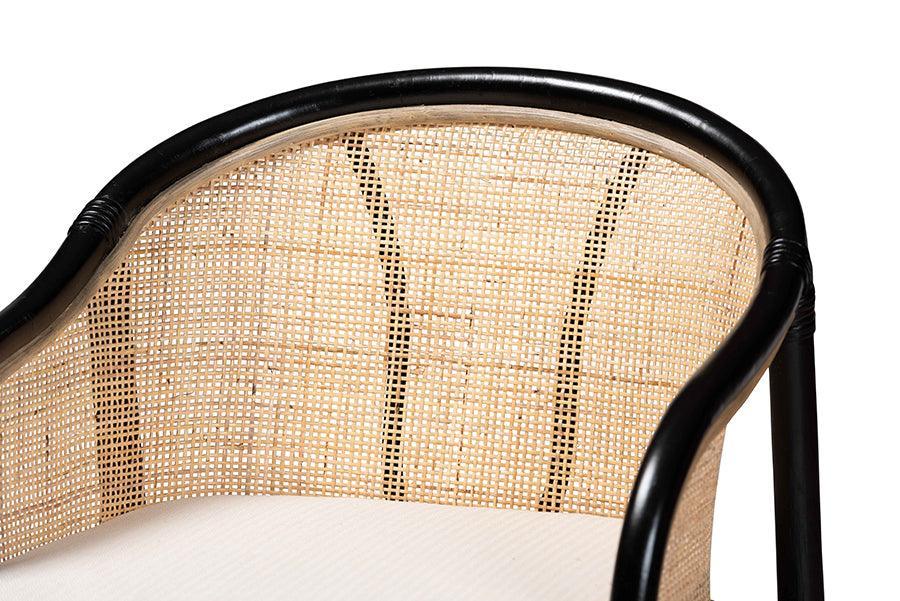 Miranda Modern Bohemian Two-Tone Black and Natural Brown Rattan Counter Stool FredCo