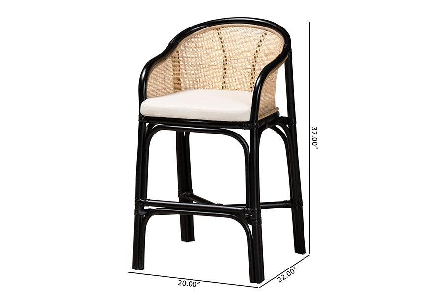 Miranda Modern Bohemian Two-Tone Black and Natural Brown Rattan Counter Stool FredCo