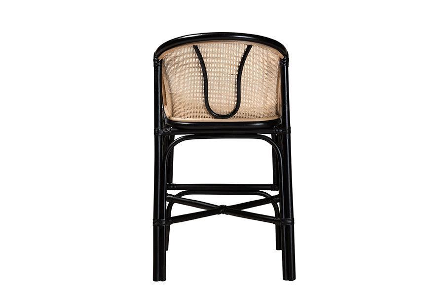 Miranda Modern Bohemian Two-Tone Black and Natural Brown Rattan Counter Stool FredCo