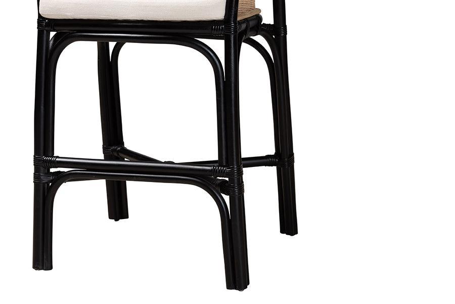 Miranda Modern Bohemian Two-Tone Black and Natural Brown Rattan Counter Stool FredCo