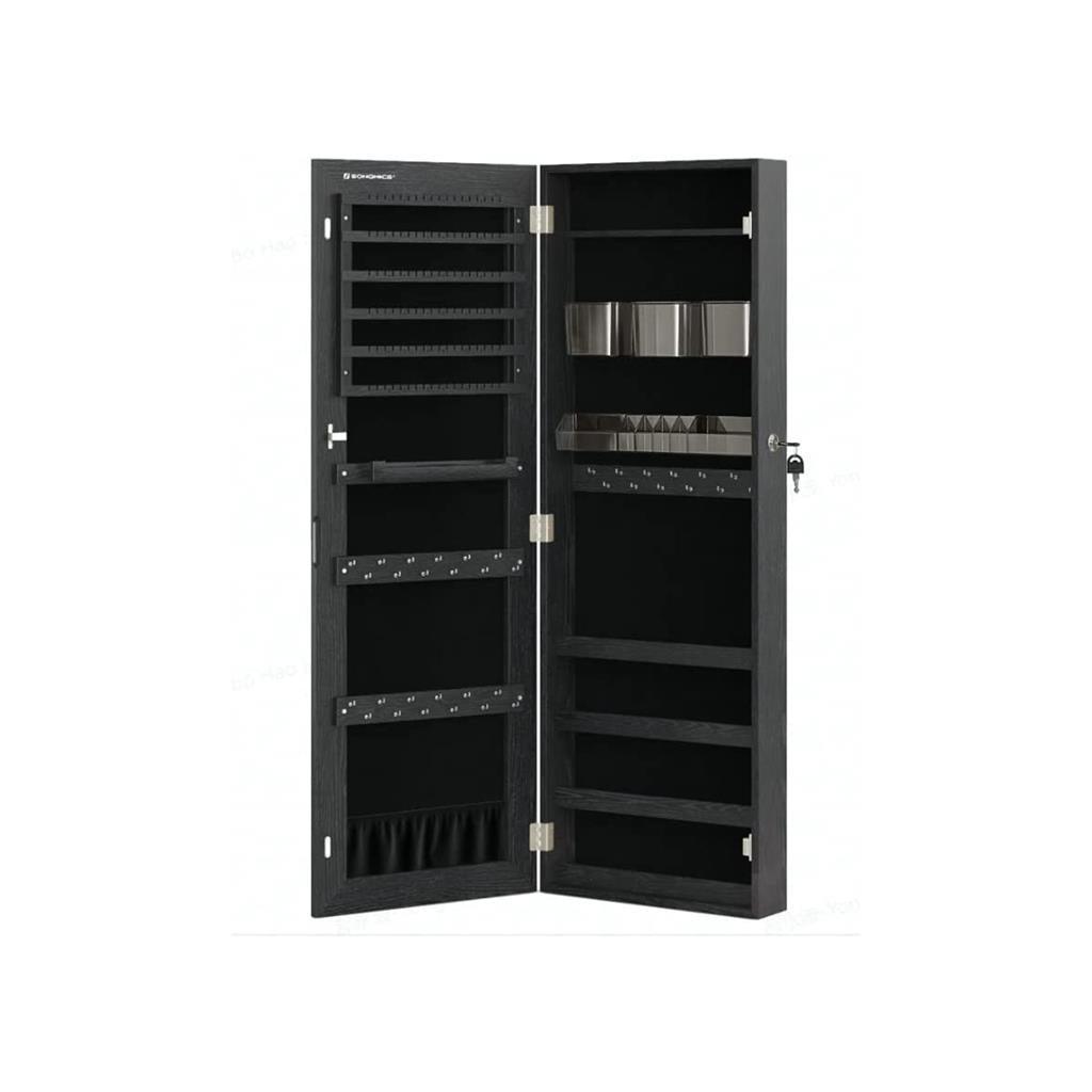 Mirror Jewelry Cabinet Armoire, Black FredCo