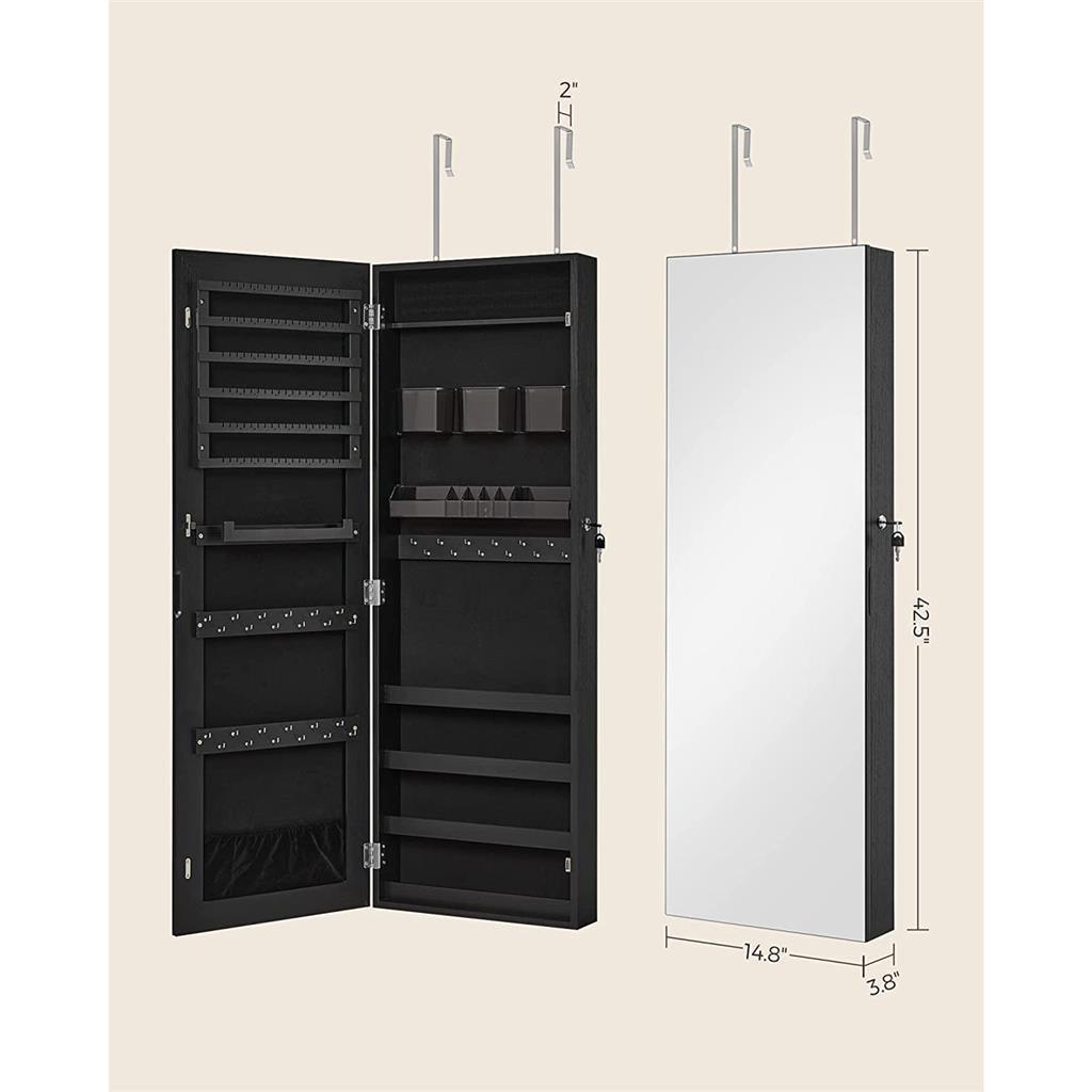 Mirror Jewelry Cabinet Armoire, Black FredCo