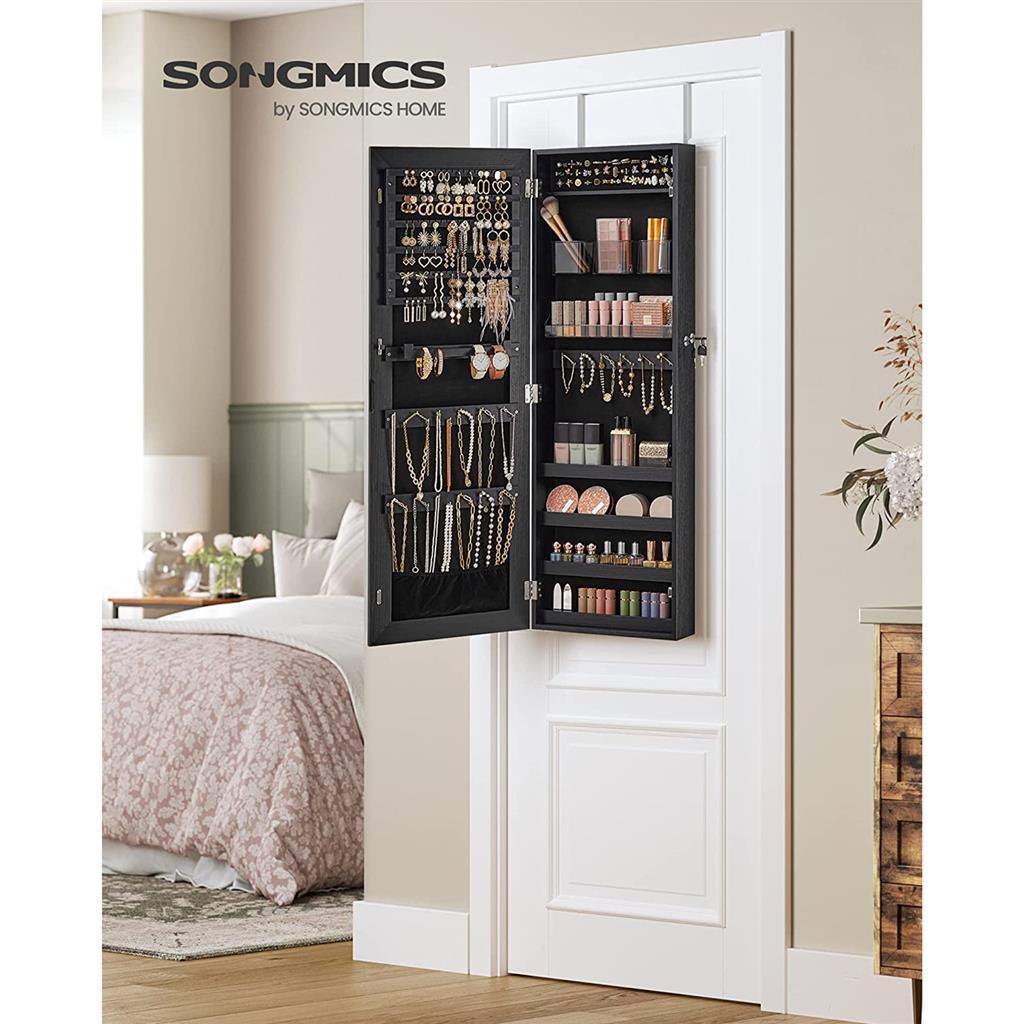 Mirror Jewelry Cabinet Armoire, Black FredCo