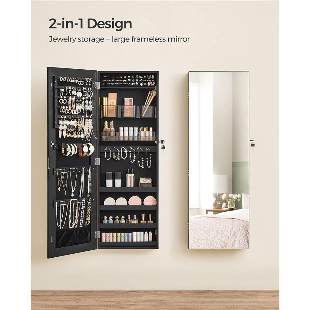 Mirror Jewelry Cabinet Armoire, Black FredCo