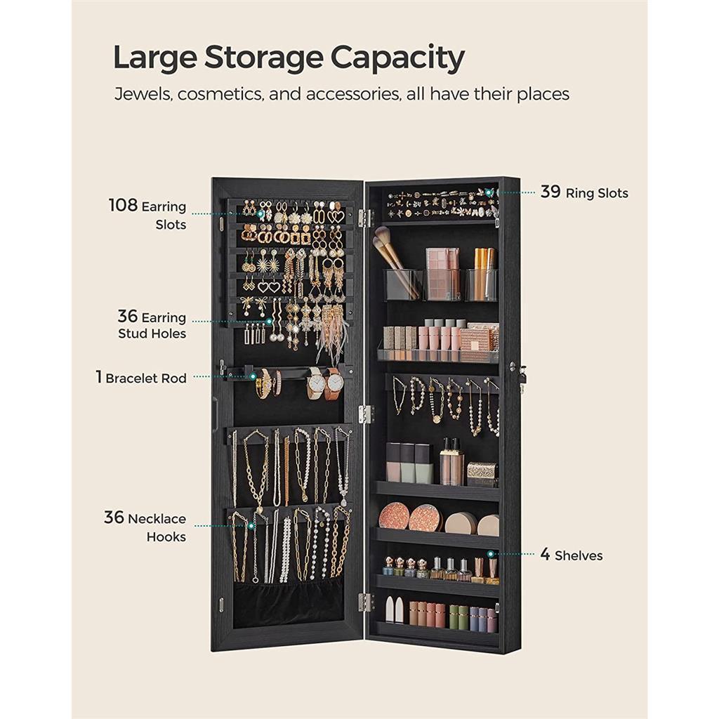 Mirror Jewelry Cabinet Armoire, Black FredCo