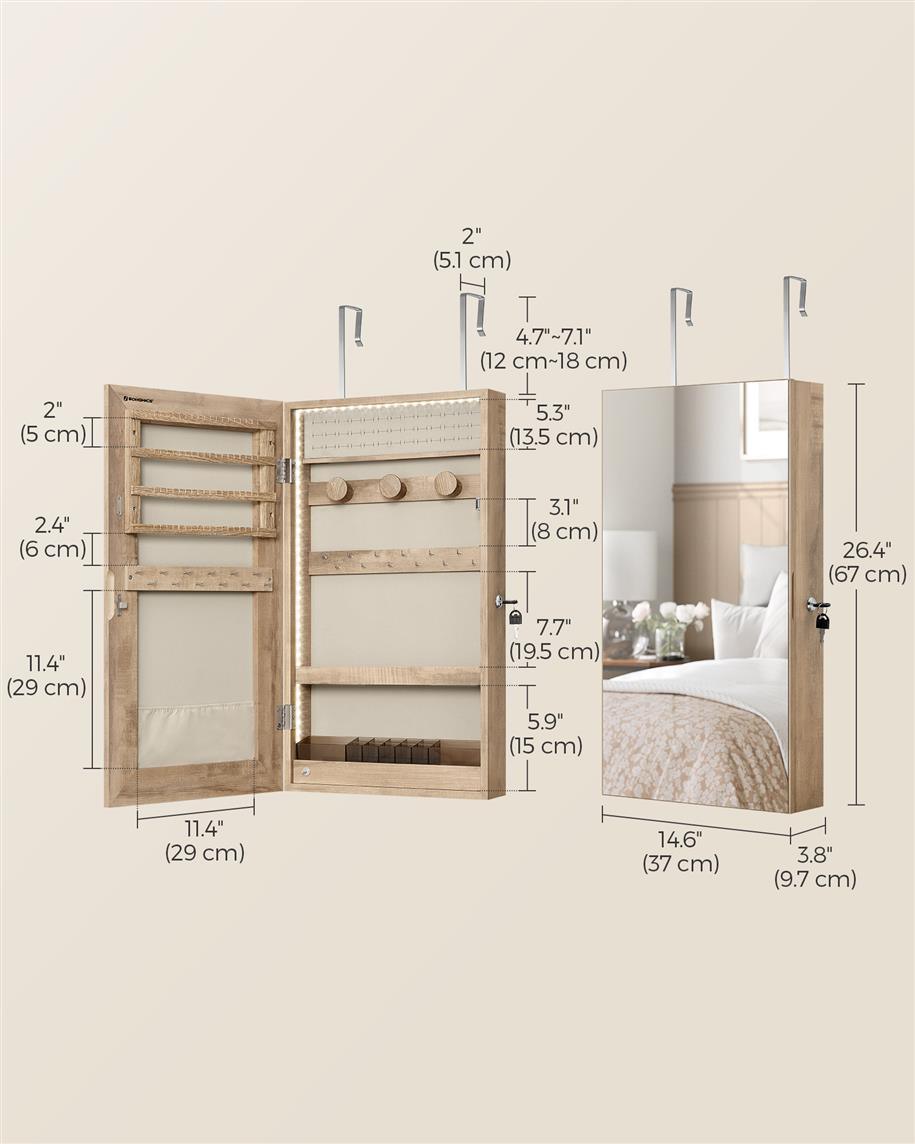 Mirror Jewelry Cabinet Armoire, Carmel Brown FredCo