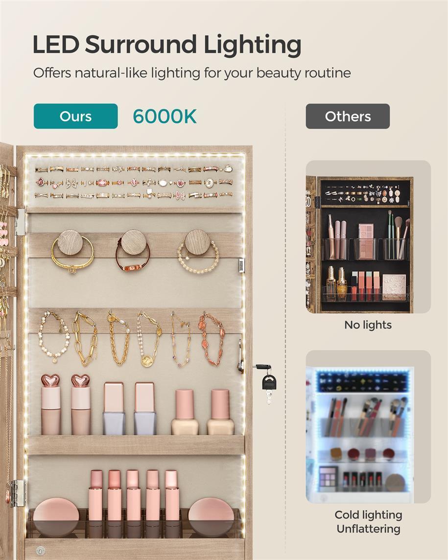 Mirror Jewelry Cabinet Armoire, Carmel Brown FredCo