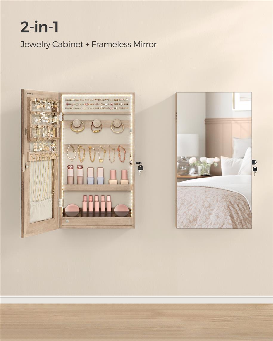 Mirror Jewelry Cabinet Armoire, Carmel Brown FredCo