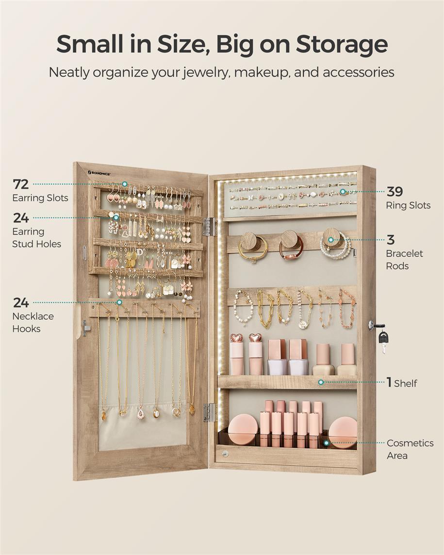 Mirror Jewelry Cabinet Armoire, Carmel Brown FredCo