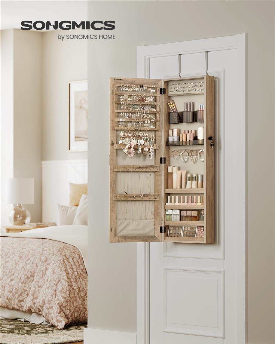 Mirror Jewelry Cabinet Armoire, Toasted Oak FredCo