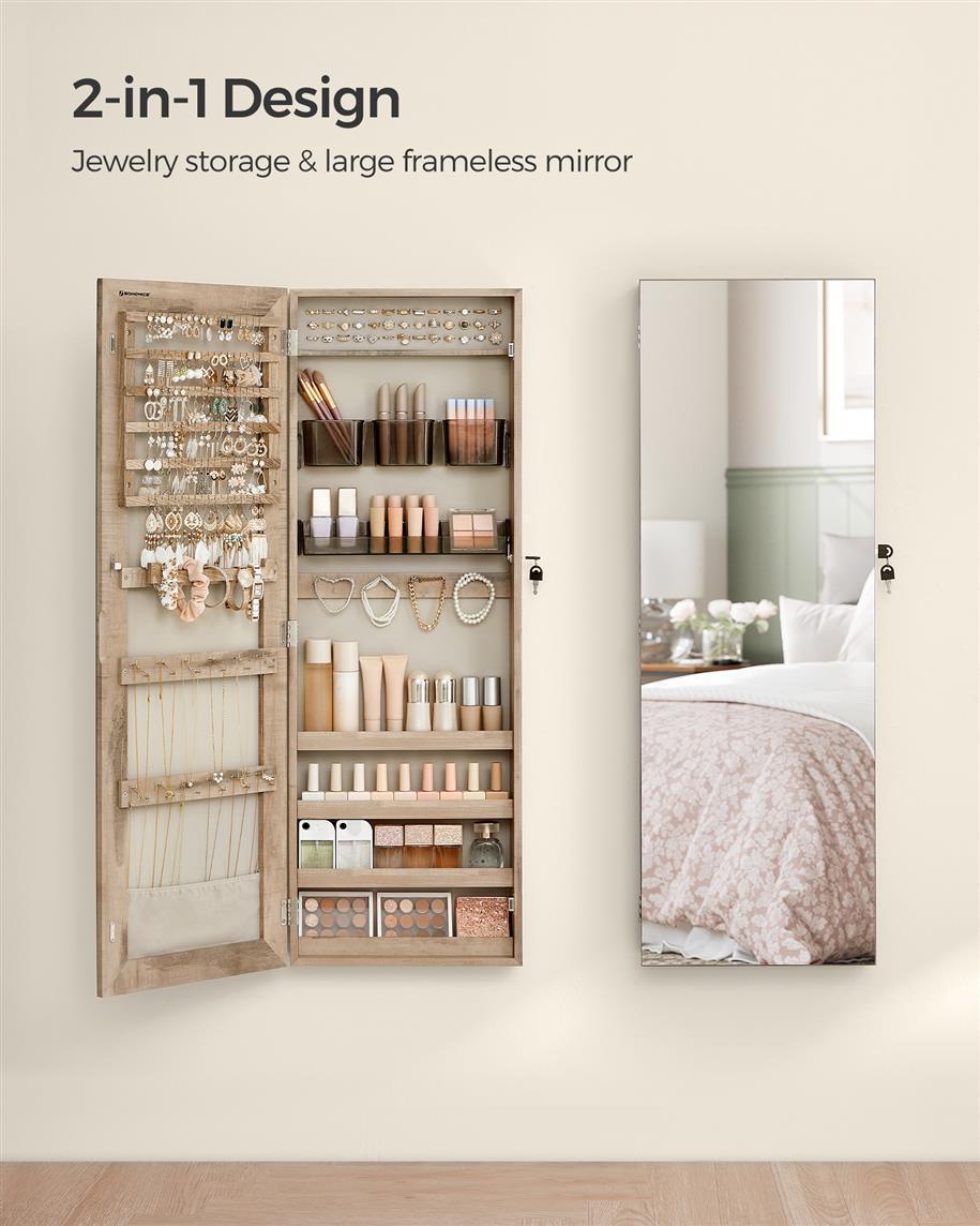 Mirror Jewelry Cabinet Armoire, Toasted Oak FredCo