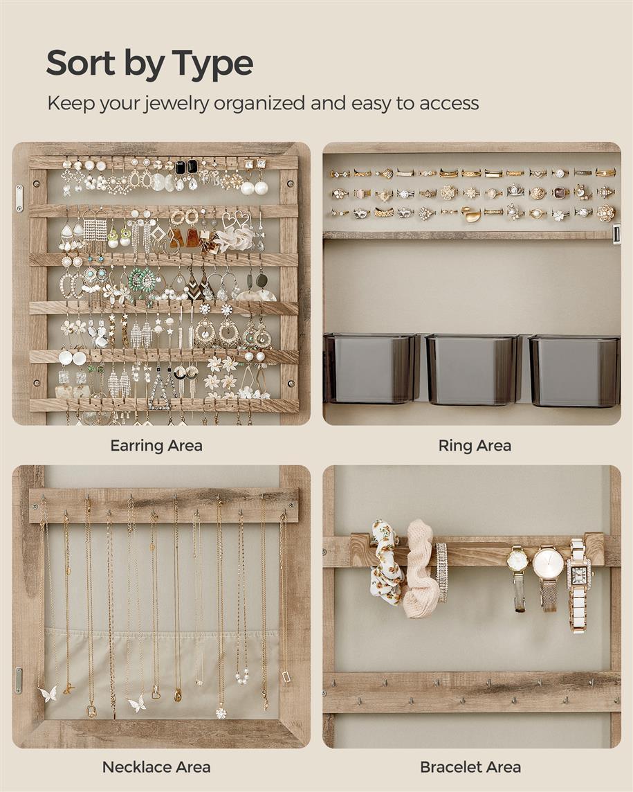 Mirror Jewelry Cabinet Armoire, Toasted Oak FredCo