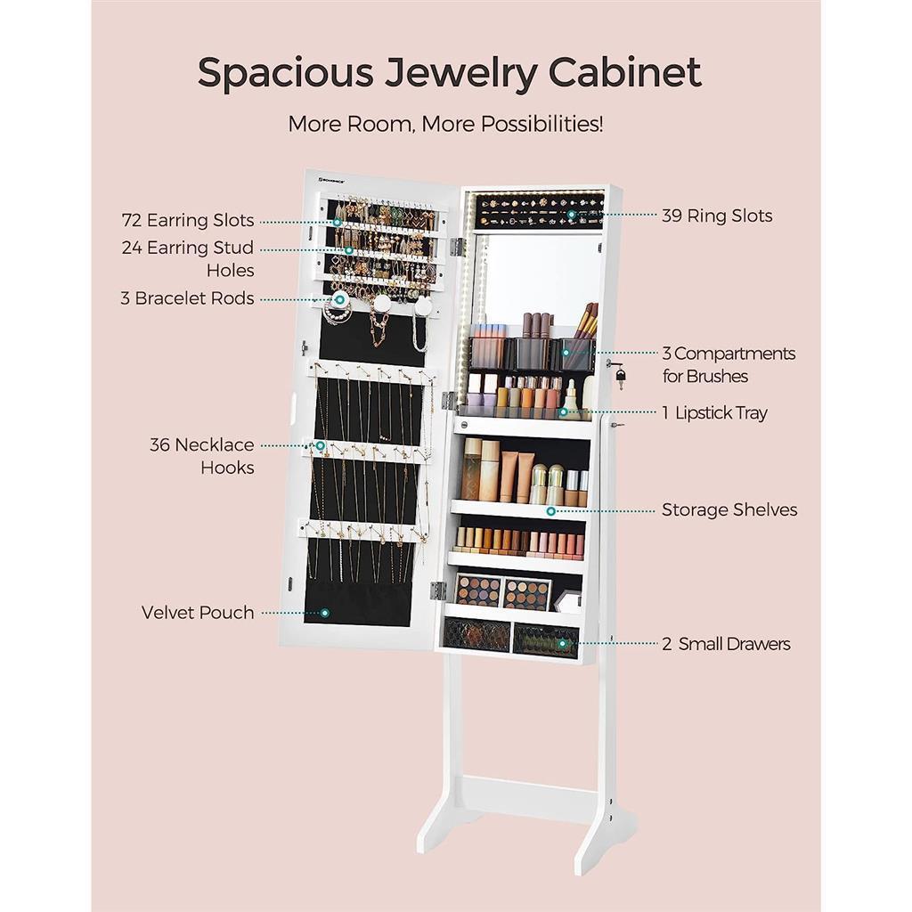 Mirror Jewelry Cabinet with LED Lights FredCo